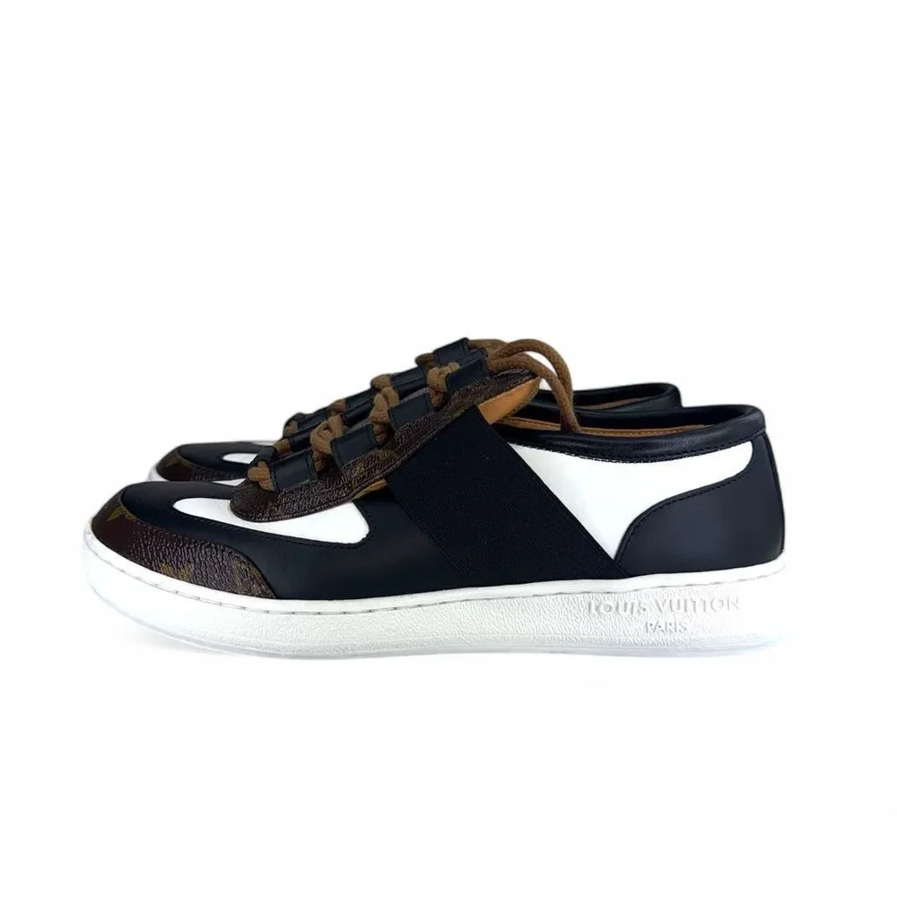 LOUIS VUITTON Black & Brown LV Monogram Leather Sneakers EU37